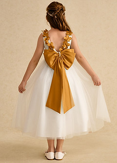 Azazie Lilli Robe Demoiselle D'honneur Fillette Robe Trapèze en Tulle Arc Ivoire Caramel Au Beurre image2
