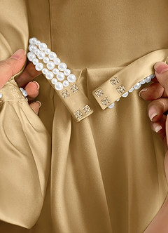 Azazie Gabriella Flower Girl Dresses Gold Ball-Gown with Sleeves Matte Satin Dress image7