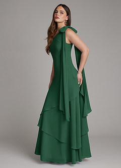 Azazie Monique Vestidos de damas de honor Vestido Verde Oscuro de Gasa de Línea A con Un hombro image7