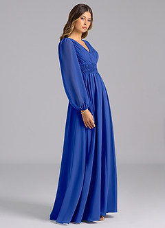 Azazie Palerma Brautjungfernkleider A-Linie Langarm Chiffon Kleid Königsblau image3