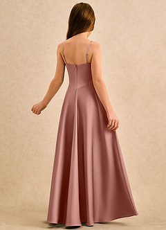 Azazie Coconut Girls Formal Blumenmädchenkleider A-Linie Plissee Stretch-Satin Kleid Rosettenrosa image2