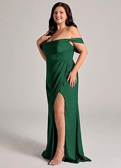 Azazie Johana Bridesmaid Dresses Dark Green Mermaid Off the Shoulder Stretch Satin Convertible Dress image12