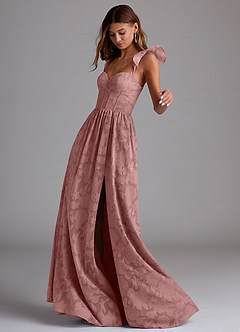 Azazie Denisse Bridesmaid Dresses Dusty Rose A-Line Ruched Floral Burnout Dress image2