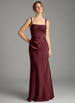 Azazie Alouette Bridesmaid Dresses Cabernet Mermaid Pleated Stretch Satin Dress image1