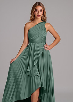 Azazie Lyrica Bridesmaid Dresses Eucalyptus A-Line One Shoulder Stretch Satin Dress image4