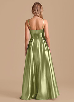 Azazie Lucienne Bridesmaid Dresses Pistachio A-Line Pleated Metallic Satin Dress image2