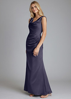 Azazie Tallie Bridesmaid Dresses Stormy Mermaid Pleated Stretch Satin Dress image2