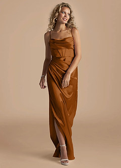 Azazie Mai Final Sale Auburn Sheath Pleated Metallic Satin Dress image3