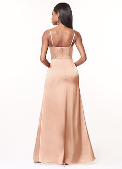 Azazie Maci Bridesmaid Dresses English Rose A-Line V-Neck Pleated Stretch Satin Dress image2