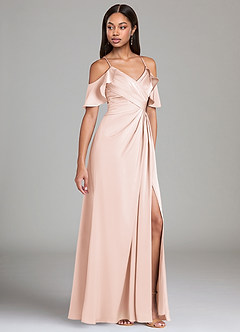 Azazie Dakota Brautjungfernkleider A-Linie Schulterfrei Stretch-Satin Kleid Zartrosa image1