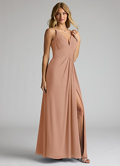 Azazie Maren Allure Abiti da Damigella Abito A-Line in Chiffon con Scollo a V in Pizzo Champagne Rosa image4