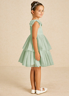 Azazie Vanellope Final Sale Dusty Sage A-Line Bow Tulle Dress image4