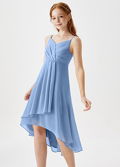 Azazie Mariam Junior Steel Blue A-Line Pleated Chiffon Dress image1