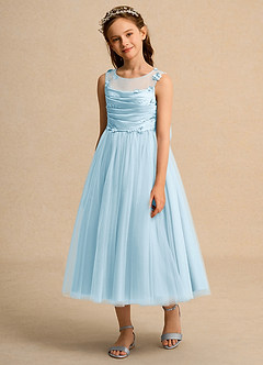 Azazie Snowball Girl Blumenmädchenkleider Ballkleid Plissee Tüll Kleid Himmelblau image5