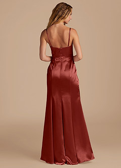 Azazie Marzia Bridesmaid Dresses Terracotta Mermaid Pleated Metallic Satin Dress image5