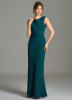 Azazie Kieryn Bridesmaid Dresses Pine Mermaid Pleated Chiffon Dress image4
