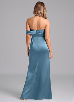 Azazie Lisbeth Jurken voor bruidsmeisjes Converteerbaar Jurk van Stretch Satijn met Zeemeermin Off the Shoulder Staal Blauw image7