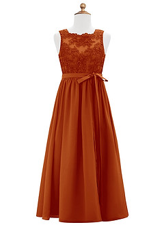 Azazie Elly Junior Robe Trapèze en Mousseline de soie Dentelle Paprika image6