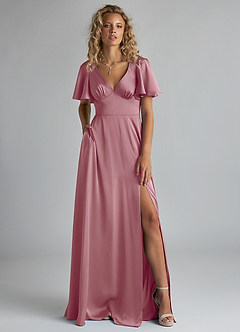 Azazie Kimber Bridesmaid Dresses Vintage Mauve A-Line Ruched Stretch Satin Dress image1