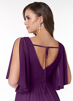 Azazie Temeka Brautjungfernkleider A-Linie Gestreift Chiffon Kleid Traube image5