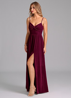 Azazie Zeya Vestidos de damas de honor Vestido de Cabernet de terciopelo de Corte en A con Plisado image6