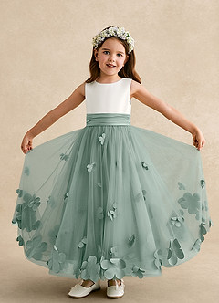 Azazie Vi Flower Girl Dresses Silver Sage A-Line Sleeveless Tulle Dress image5