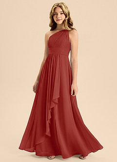 Azazie Skye Junior Terracotta A-Line Pleated Chiffon Dress image3