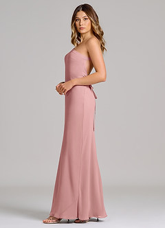 Azazie Monroe Robes de demoiselle d'honneur Robe Fourreau en Mousseline de soie Une épaule Rose Poussiéreuse image5