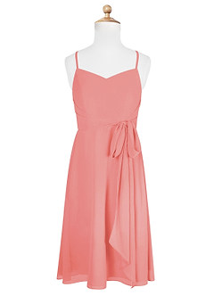 Azazie Doll Junior Coral A-Line Bow Chiffon Dress image5