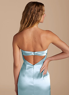 Azazie Leonis Bridesmaid Dresses Sky Blue Mermaid Pleated Metallic Satin Convertible Dress image3