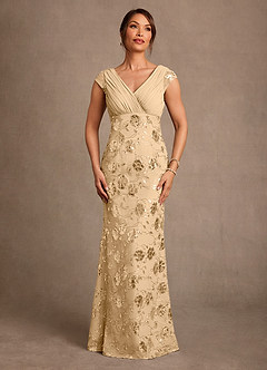 Azazie Tabby Suknie dla Matki Panny Młodej Osłona Pofałdowany Cekiny Długość podłogi Sukienka image1