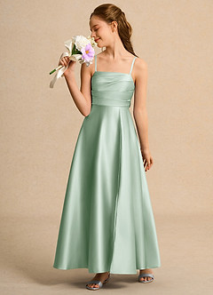 Azazie Pebbles Girl vestidos de niña de las flores Vestido de Agave de Satin Mate de Corte En A con Plisado image5