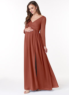 Azazie Teton Robes de demoiselle d'honneur de maternité Robe Trapèze Manche longue Longueur ras du sol Mousseline de soie image3