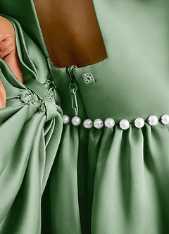Azazie Daisies Flower Girl Dresses Matcha Ball-Gown Bow Matte Satin Dress image8