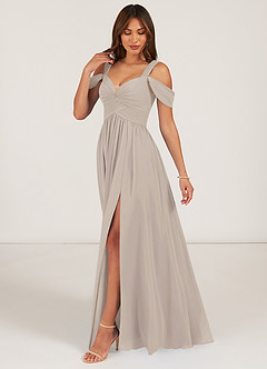 Azazie Lianne Bridesmaid Dresses A-Line Off the Shoulder Chiffon Floor-Length Dress image2