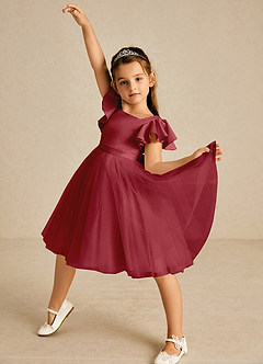 Azazie Kaeya Flower Girl Dresses Pomegranate A-Line Bow Tulle Dress image2