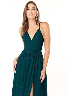 Azazie Aaida Robes de demoiselle d'honneur Robe Trapèze en Mousseline de soie Corset Vert Pin image6
