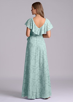 Azazie Lainey Brautjungfernkleider A-Linie mit Taschen Blumen-Burnout Kleid Nebel image2