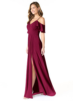 Azazie Dakota Brautjungfernkleider A-Linie V-Hals Gefaltet Chiffon Kleid Burgunderrot image7