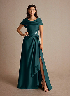 Azazie Branford Mother of the Bride Dresses Pine A-Line Pleated Stretch Satin Dress image5
