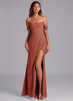 Azazie Johana Jurken voor bruidsmeisjes Converteerbaar Jurk van Chiffon met Zeemeermin Off the Shoulder Kastanjebruin image1