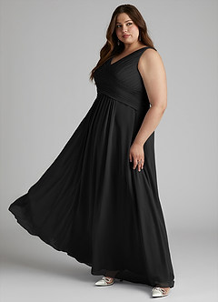 Azazie Flora Brautjungfernkleider A-Linie Plissee Chiffon Kleid Schwarz image12