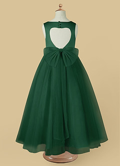 Azazie Muni Abiti da Ragazza di Fiori Abito A-Line in Tulle Fiocco Verde Scuro image3