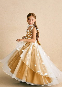 Azazie Darlina Flower Girl Dresses Ivory Butterscotch Ball-Gown Lace Tulle Dress image3