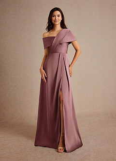 Azazie Milton Mother of the Bride Dresses Vintage Mauve A-Line Pleated Stretch Satin Dress image5