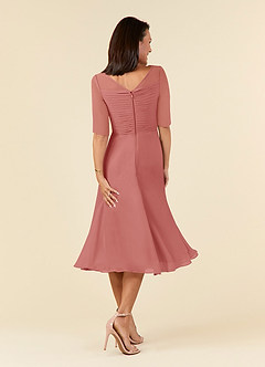 Azazie Naomi Abiti per la Madre della Sposa Abito A-Line in Chiffon Plissettato con Scollo a Barca Rosa Antica image2