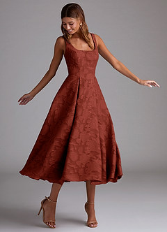 Azazie Amalie Bridesmaid Dresses Terracotta A-Line Pleated Floral Burnout Dress image3
