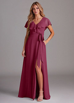 Azazie Lainey Brautjungfernkleider A-Linie mit Taschen Chiffon Kleid Maulbeerrot image1