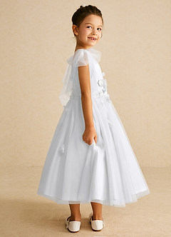 Azazie Minia Flower Girl Dresses White A-Line Bow Matte Satin Dress image2