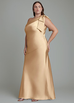 Azazie Yuanna Jurken voor bruidsmeisjes Jurk van Stretch Satijn met Zeemeermin One-shoulder Champagne image5